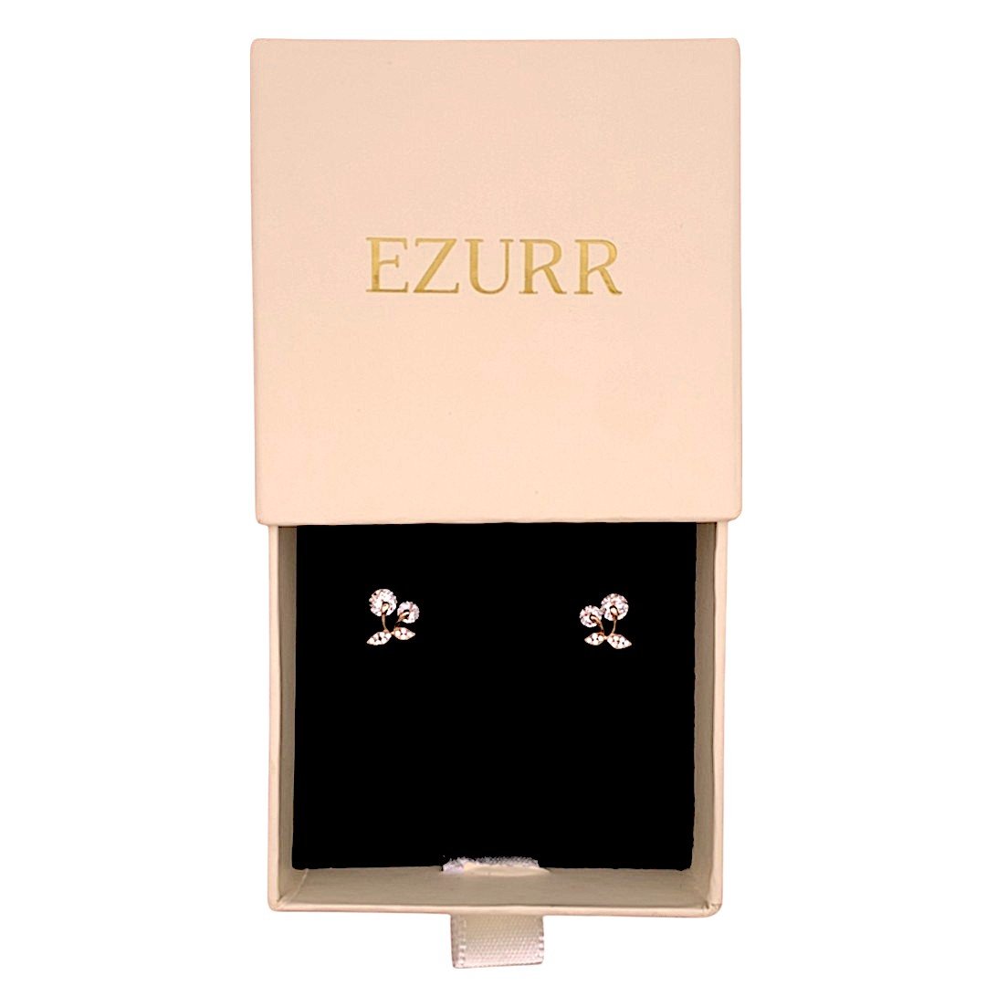 Whirling Diamond Leaf Stud Earrings (Pure Silver) - Rose Gold